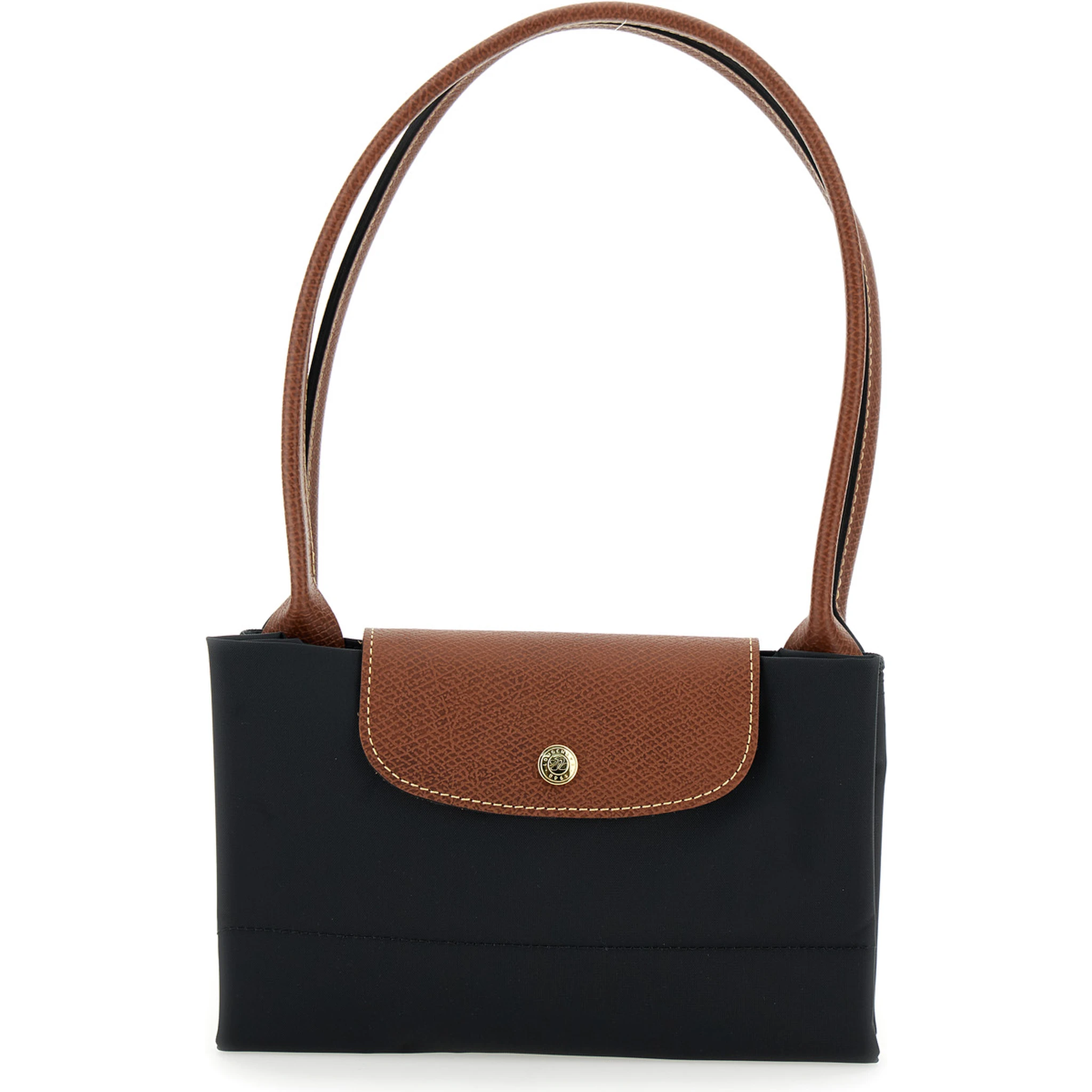 Le Pliage Original Black Shoulder Bag with Embossed Logo in Canvas Woman