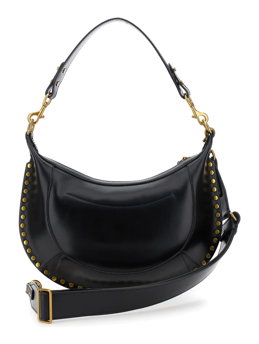 Naoko Black Shoulder Bag with Embossed Logo Lettering on the Front and Removable Shoulder Strap in Leather Woman