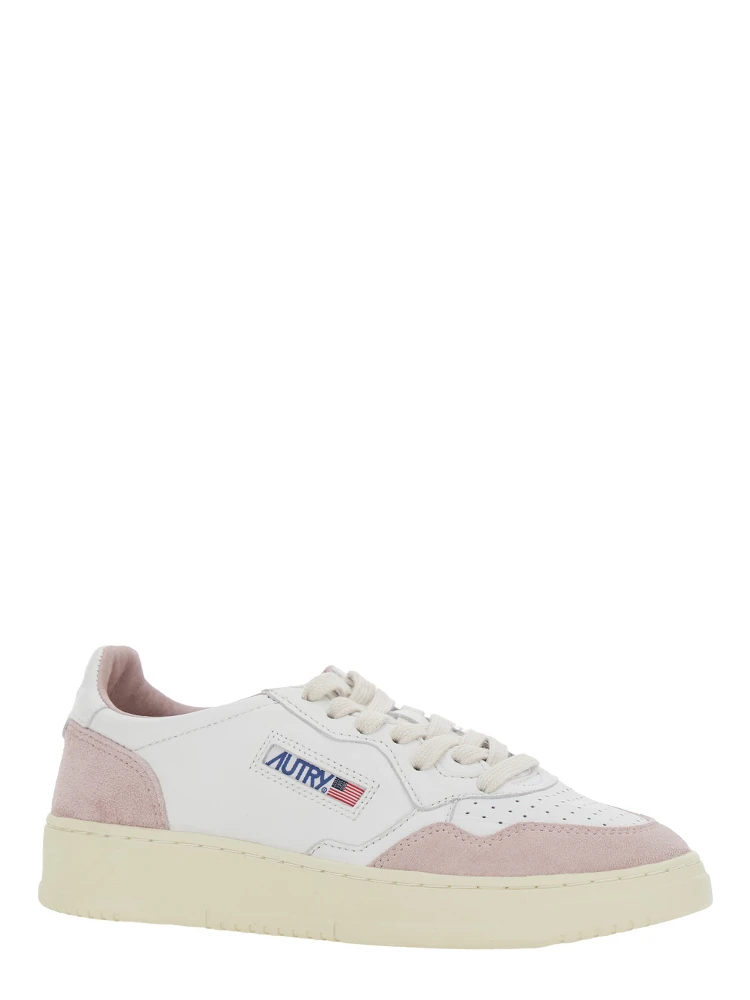 Medalist White Low Top Sneakers with Logo Detail in Leather and Suede Woman