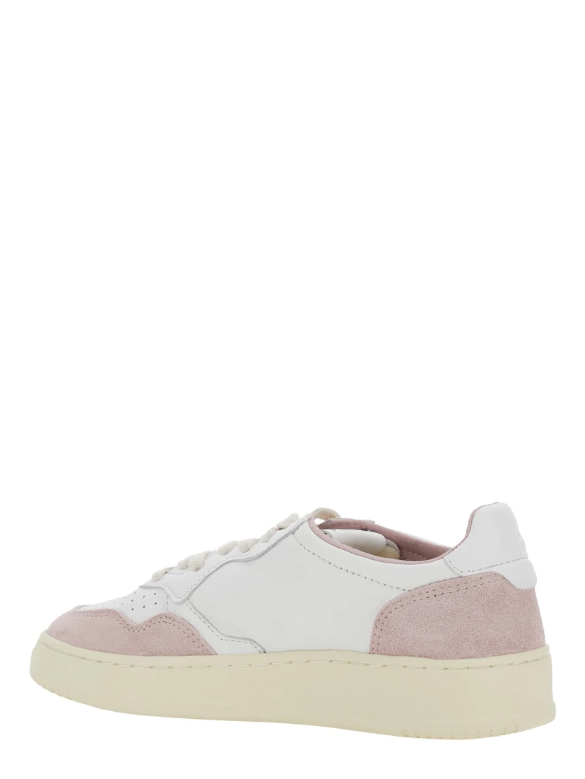 Medalist White Low Top Sneakers with Logo Detail in Leather and Suede Woman