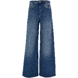 Lemony Light Blue Flared Jeans with Logo Patch in Cotton Denim Woman