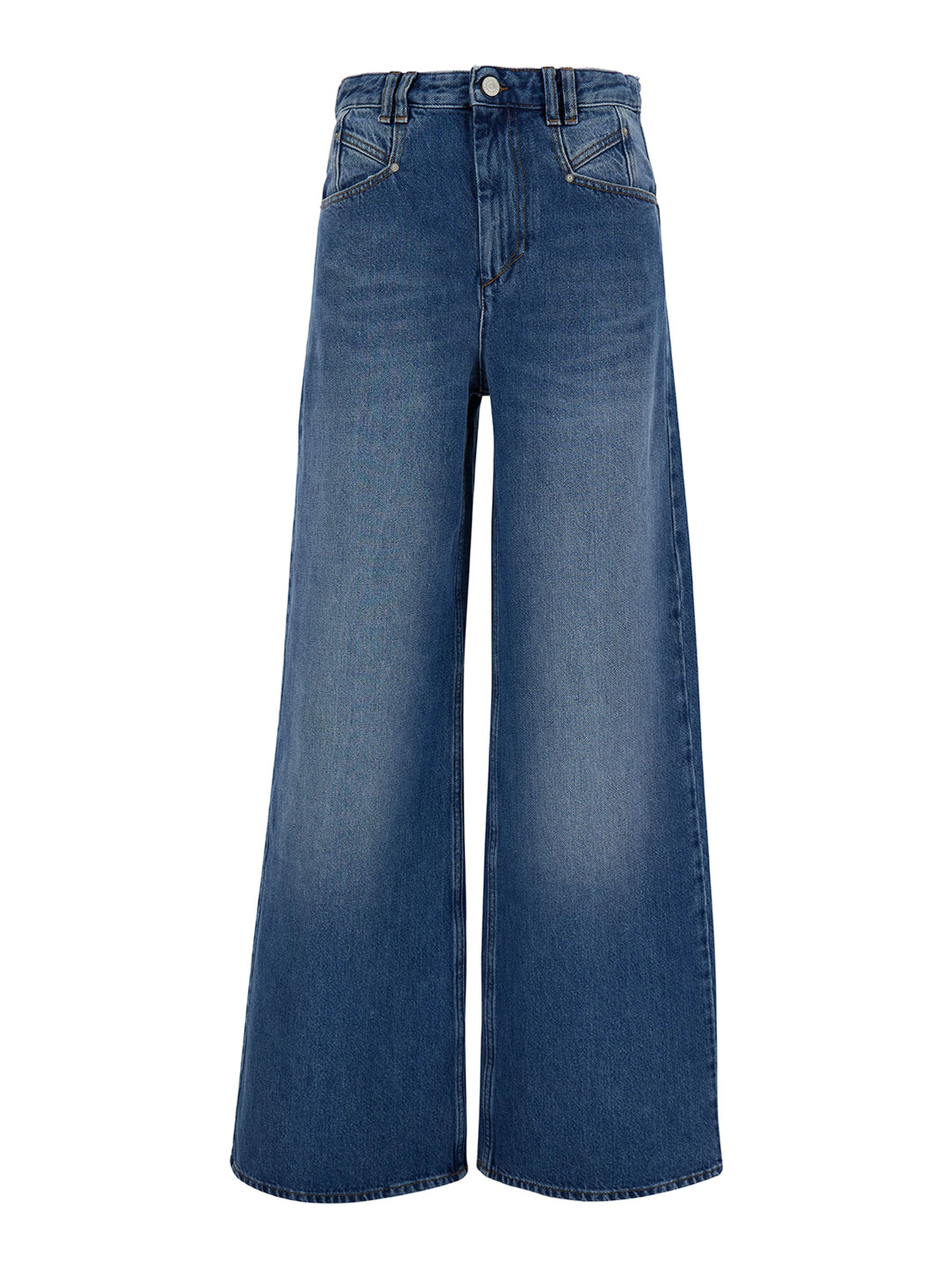 Lemony Light Blue Flared Jeans with Logo Patch in Cotton Denim Woman