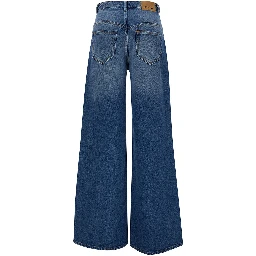 Lemony Light Blue Flared Jeans with Logo Patch in Cotton Denim Woman