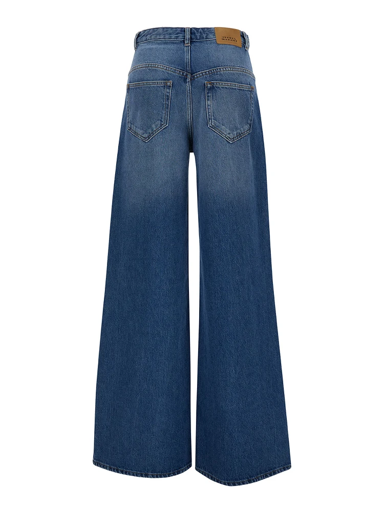 Lemony Light Blue Flared Jeans with Logo Patch in Cotton Denim Woman alternative