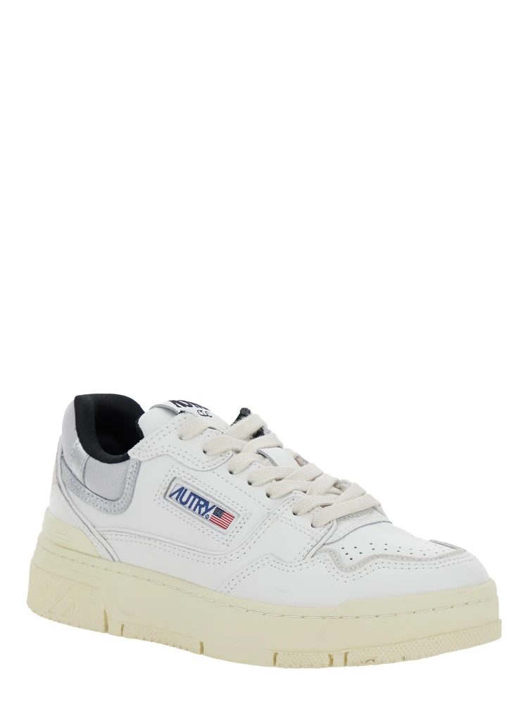 CLC White Low Top Sneakers with Logo Patch in Leather Woman