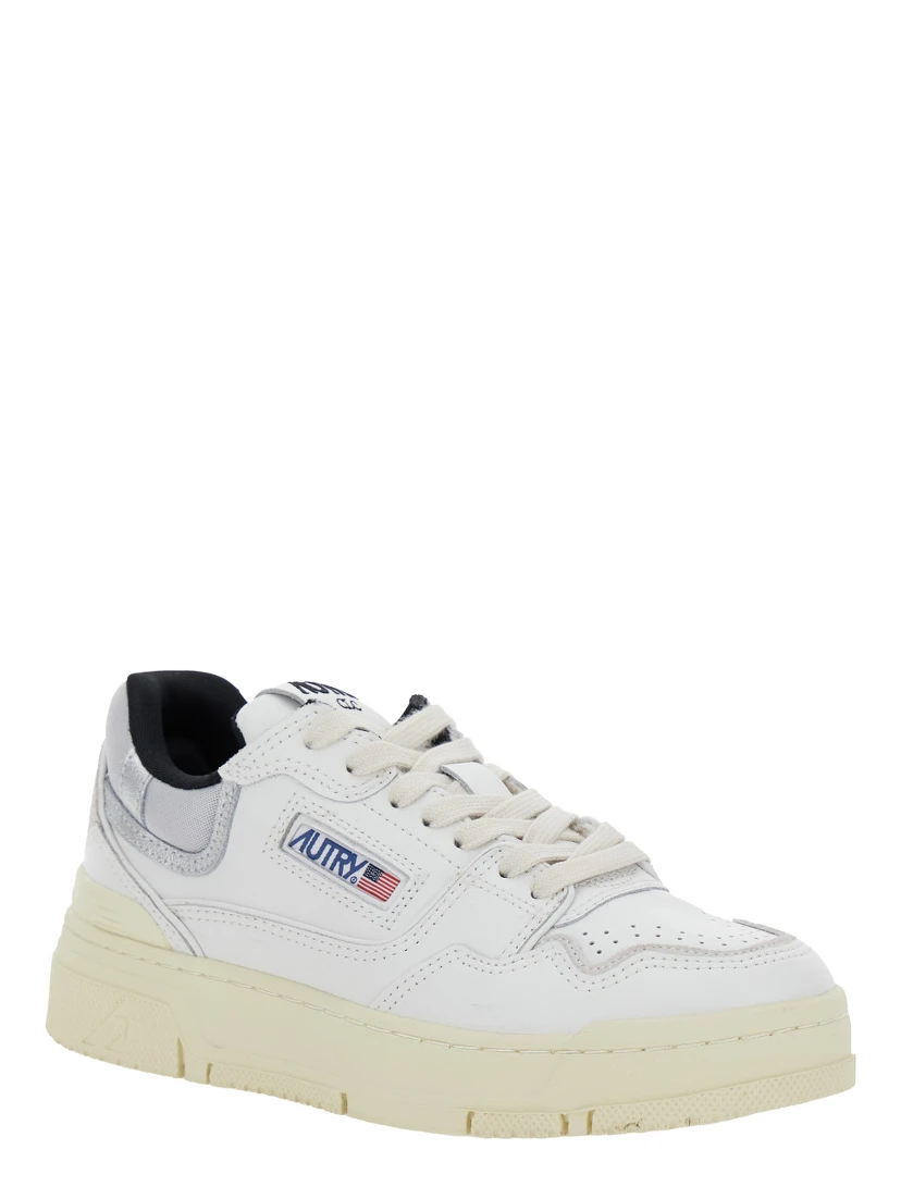 CLC White Low Top Sneakers with Logo Patch in Leather Woman