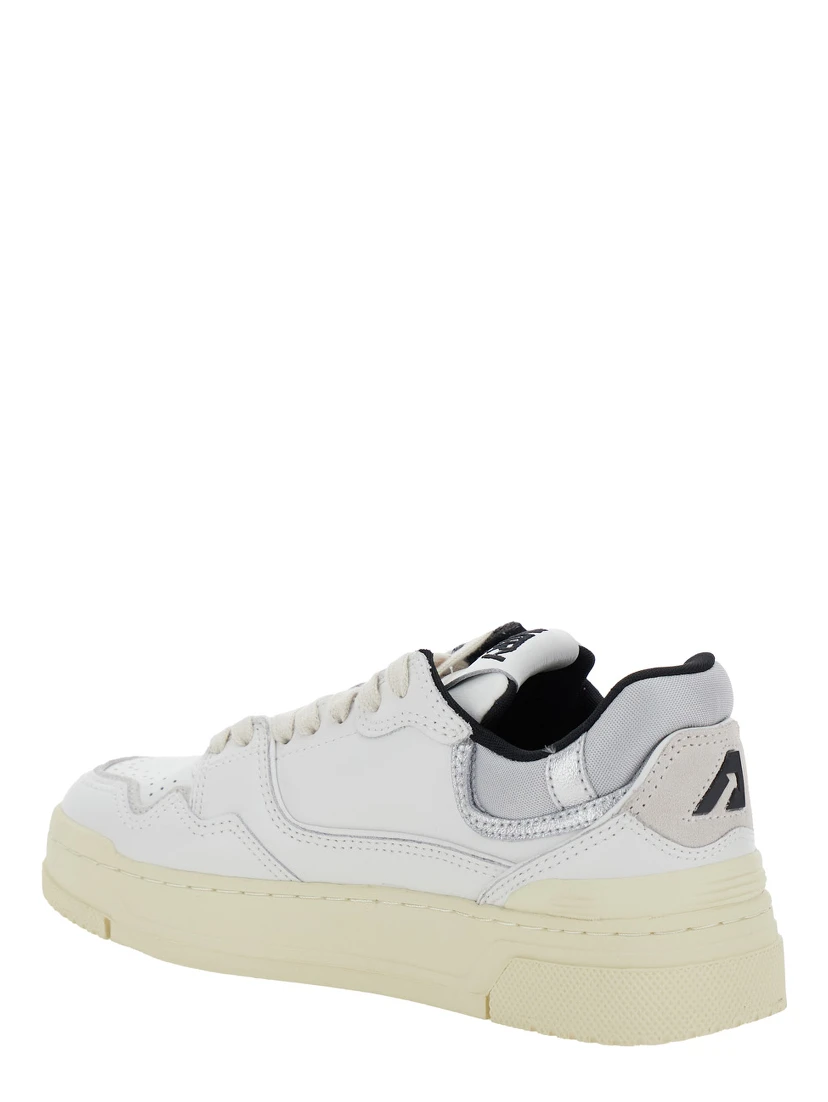 CLC White Low Top Sneakers with Logo Patch in Leather Woman