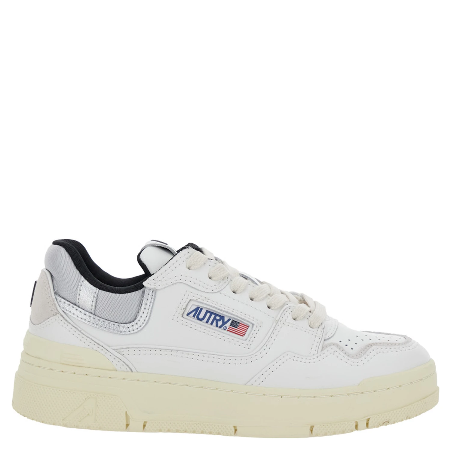 CLC White Low Top Sneakers with Logo Patch in Leather Woman