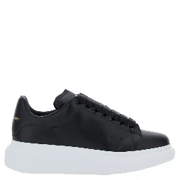 Black Low Top Sneakers with Logo Lettering on Tongue and Heel in Leather Woman