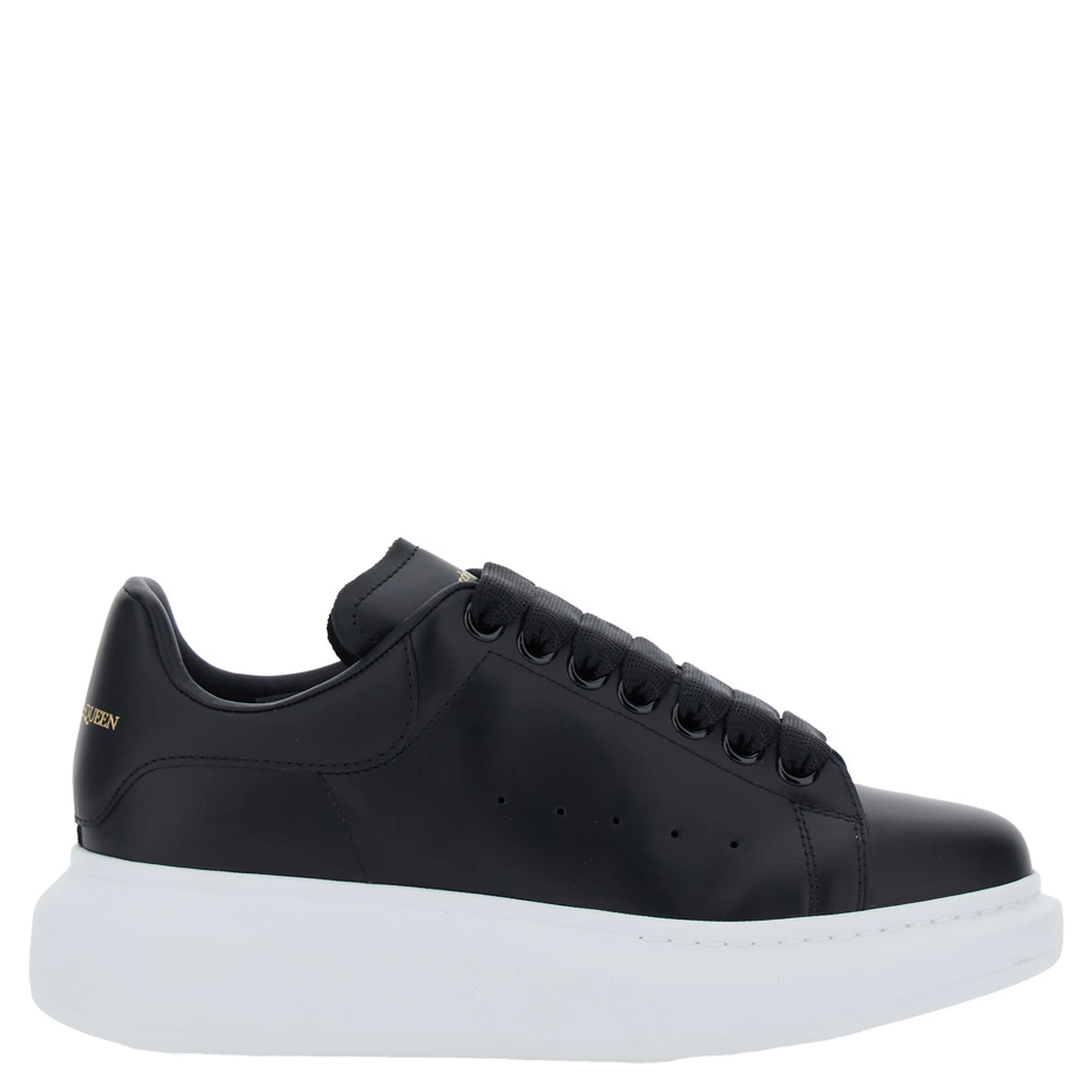 Black Low Top Sneakers with Logo Lettering on Tongue and Heel in Leather Woman