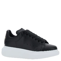 Black Low Top Sneakers with Logo Lettering on Tongue and Heel in Leather Woman