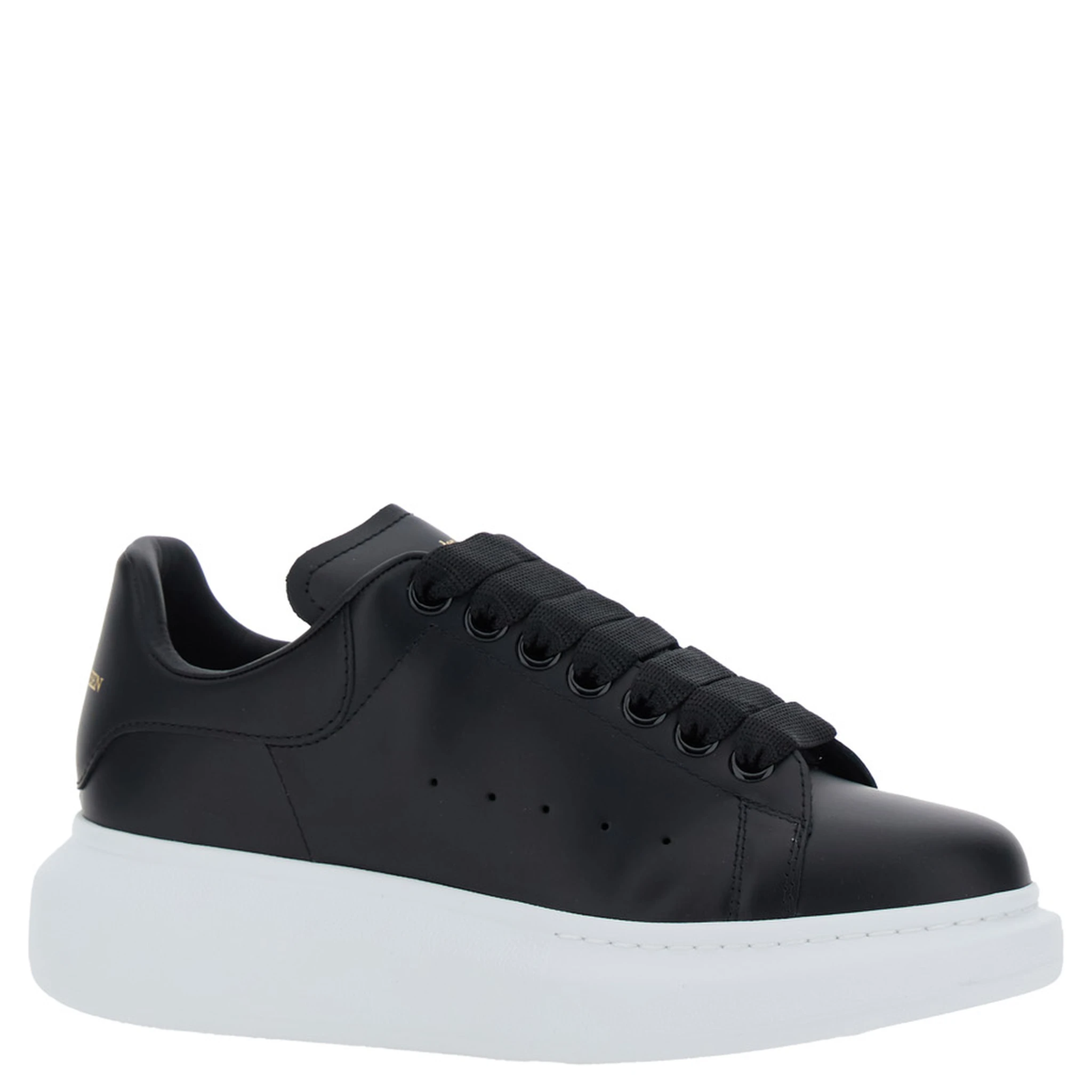 Black Low Top Sneakers with Logo Lettering on Tongue and Heel in Leather Woman