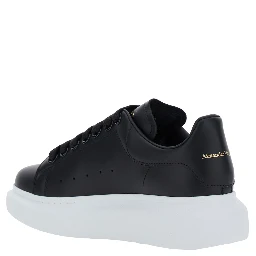 Black Low Top Sneakers with Logo Lettering on Tongue and Heel in Leather Woman