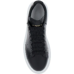 Black Low Top Sneakers with Logo Lettering on Tongue and Heel in Leather Woman