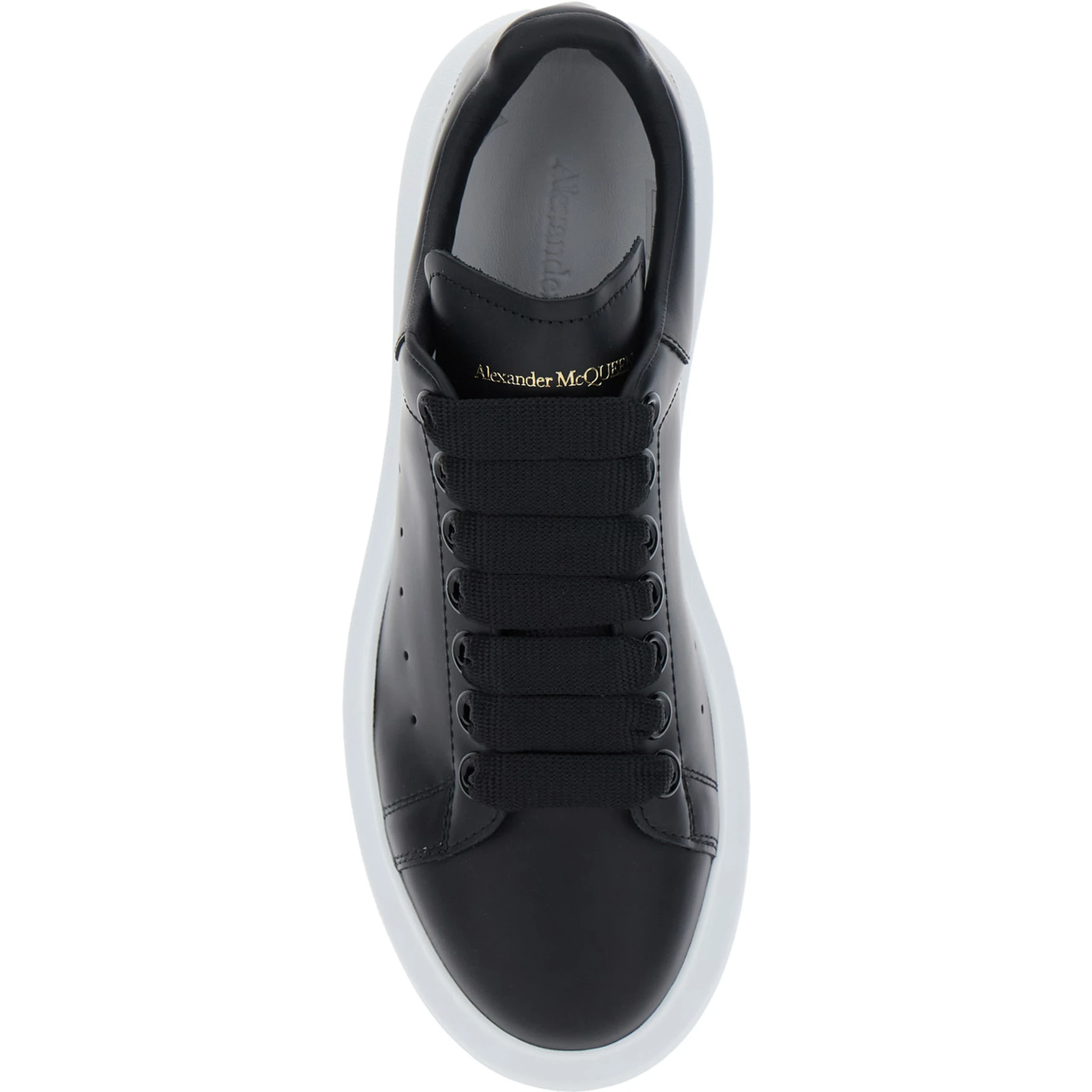 Black Low Top Sneakers with Logo Lettering on Tongue and Heel in Leather Woman