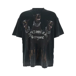 Thoroughbred Black T-Shirt with Doberman Graphic Print and Logo Lettering on the Front in Cotton Man