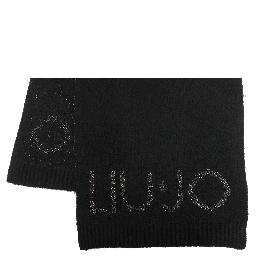 logo-embroidered fringe scarf