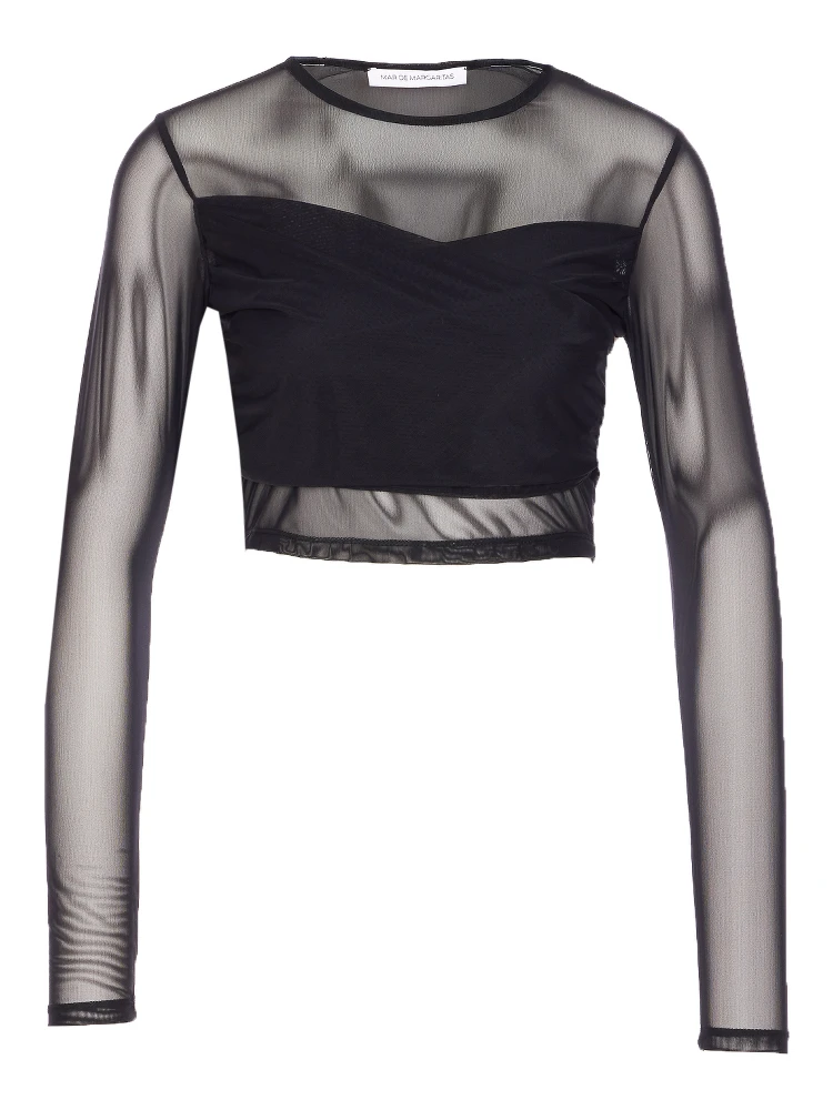 mesh crew-neck top