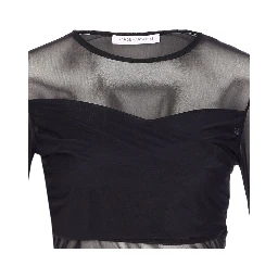 mesh crew-neck top