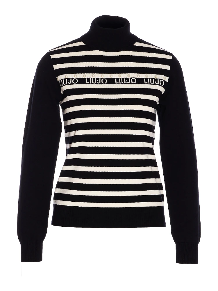 pearl-embellished striped sweater