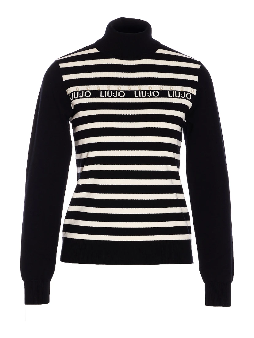 pearl-embellished striped sweater