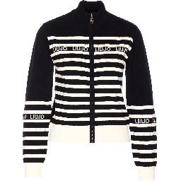 pearl-embellished striped cardigan