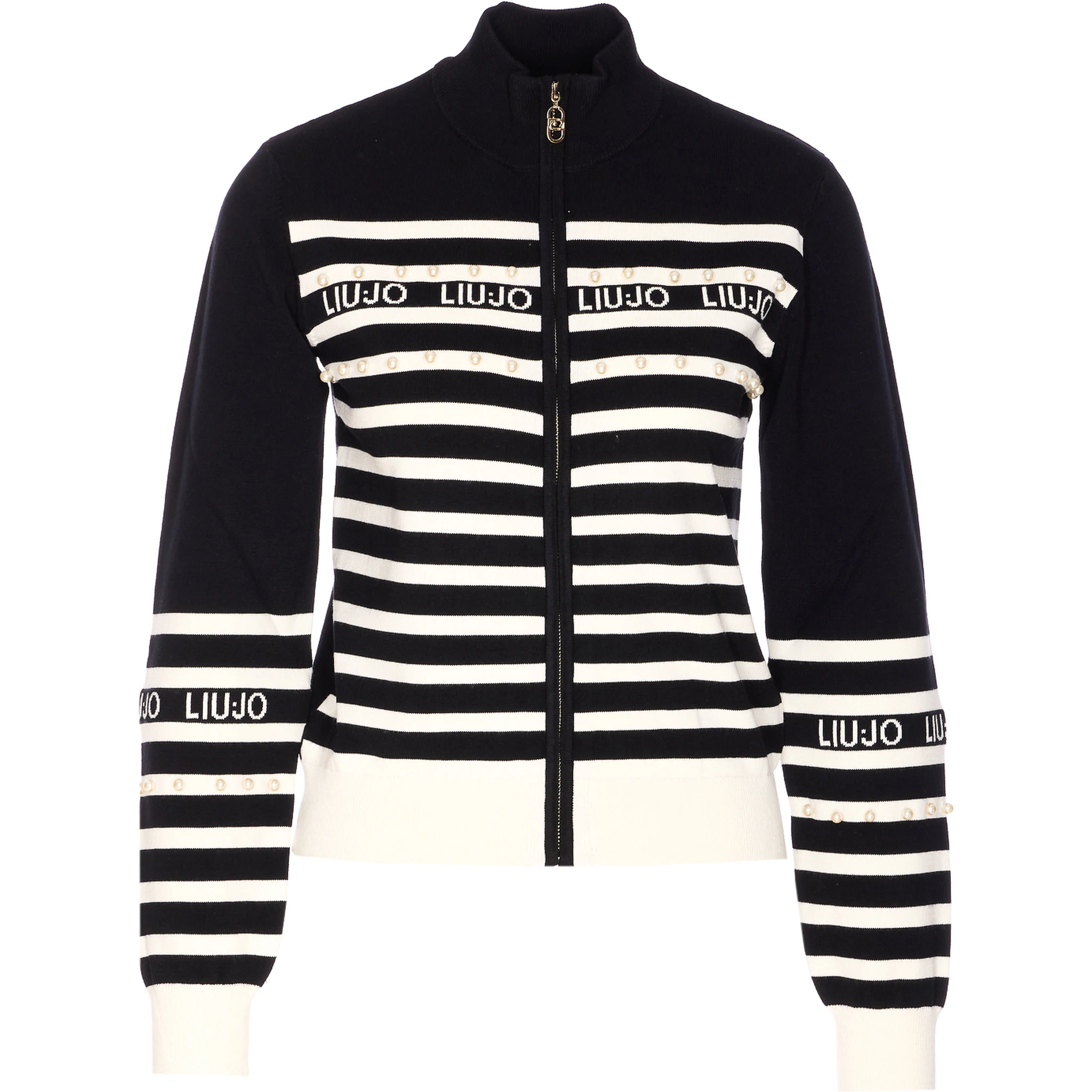 pearl-embellished striped cardigan