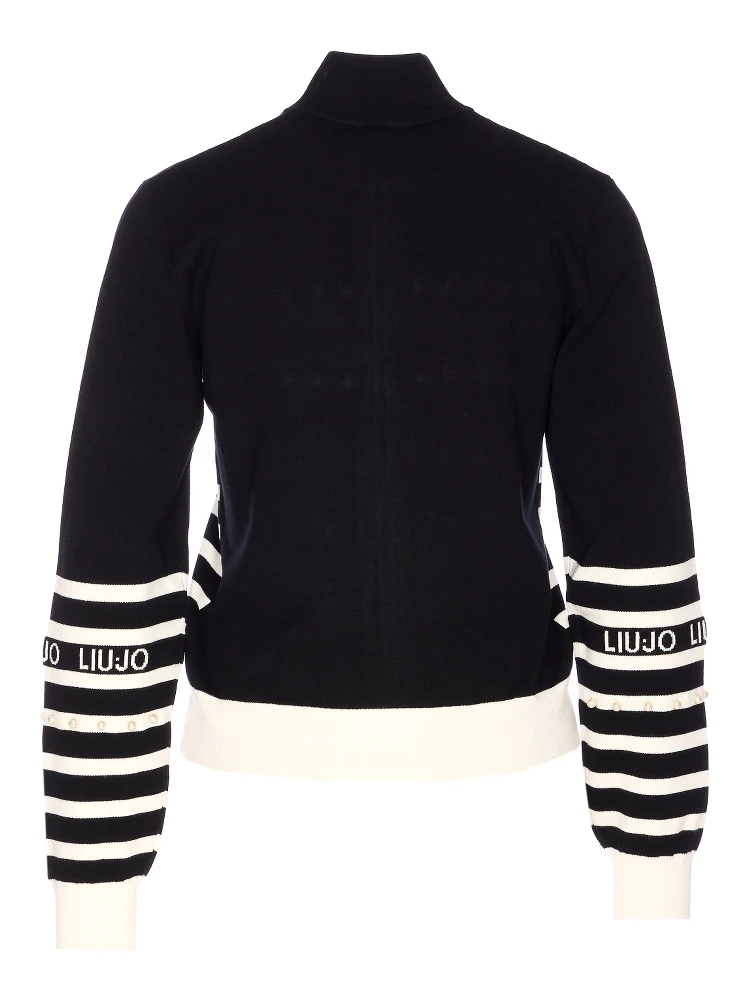 pearl-embellished striped cardigan alternative