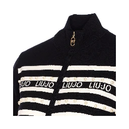 pearl-embellished striped cardigan