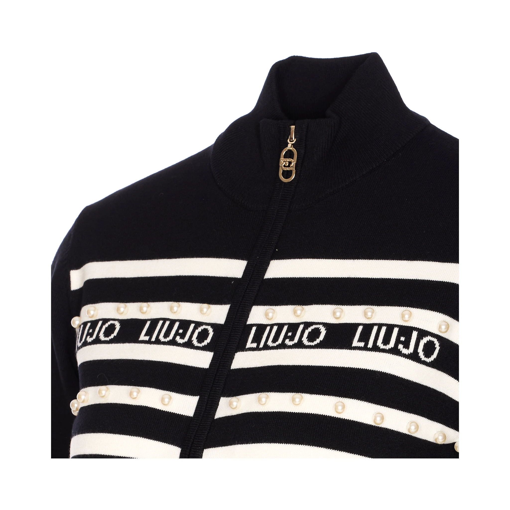 pearl-embellished striped cardigan