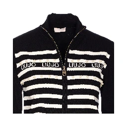 pearl-embellished striped cardigan