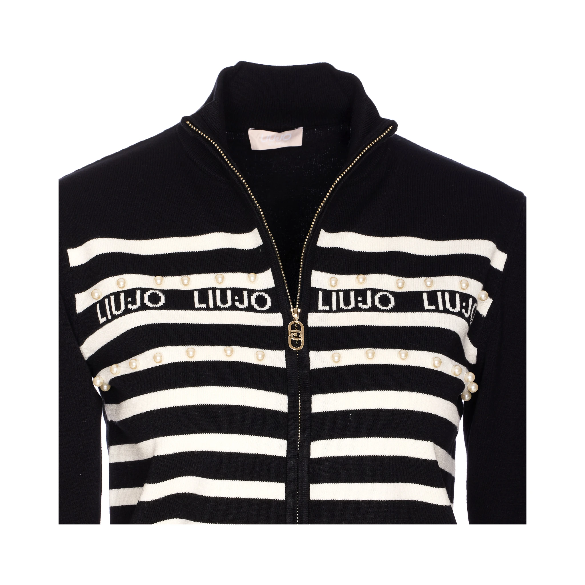 pearl-embellished striped cardigan