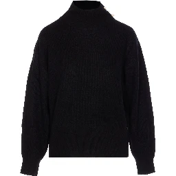 High Neck Ribbed Knit Sweater In Black
