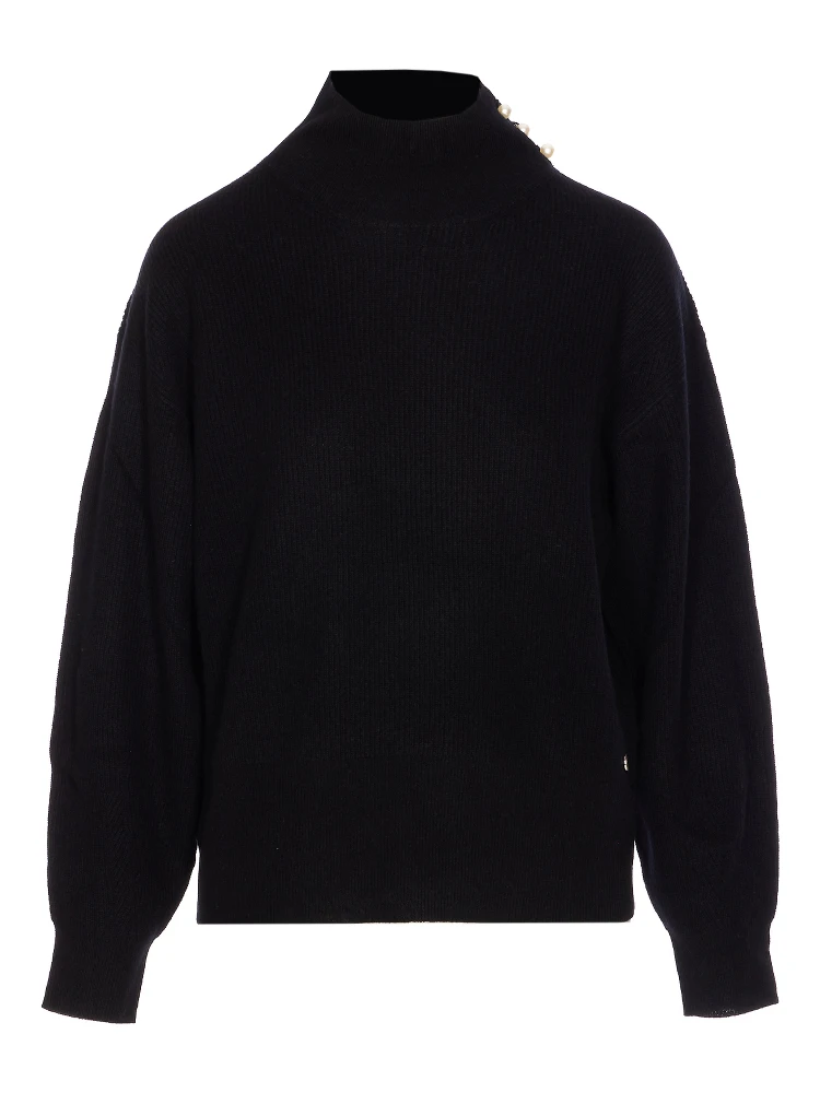 High Neck Ribbed Knit Sweater In Black