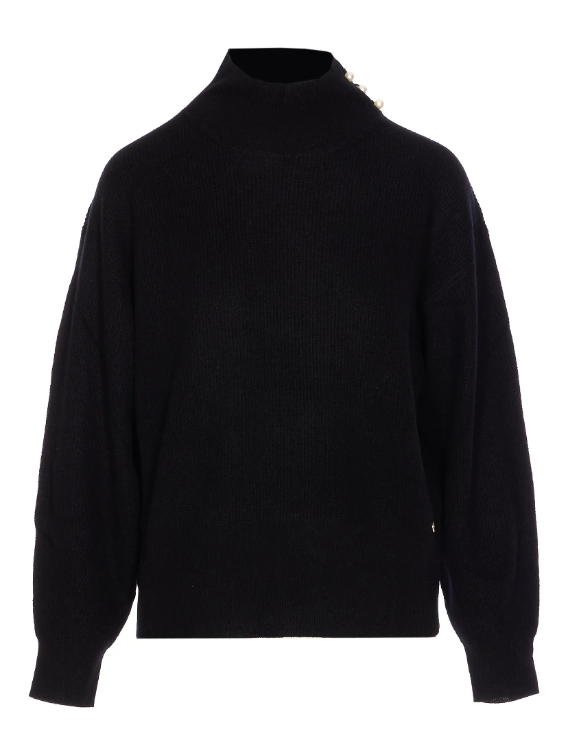 High Neck Ribbed Knit Sweater In Black