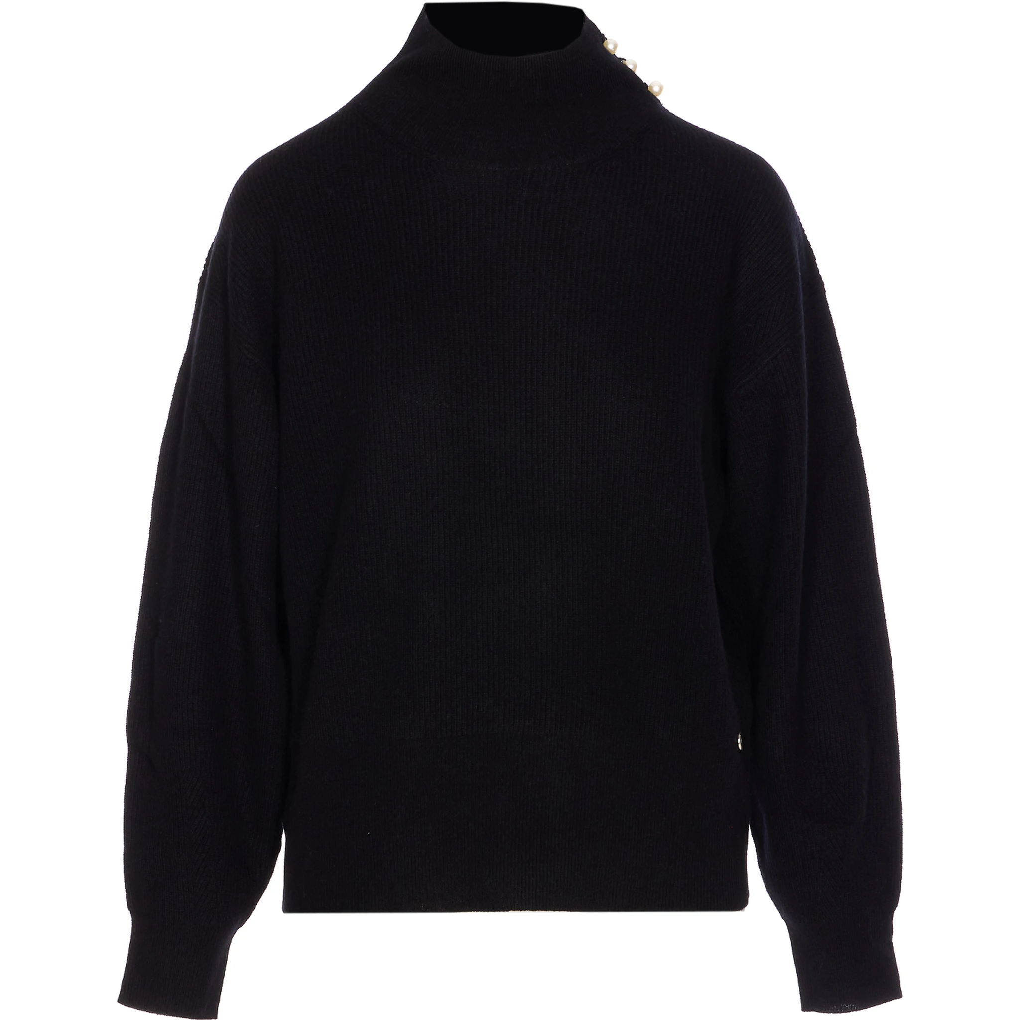 High Neck Ribbed Knit Sweater In Black