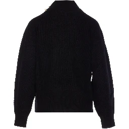High Neck Ribbed Knit Sweater In Black