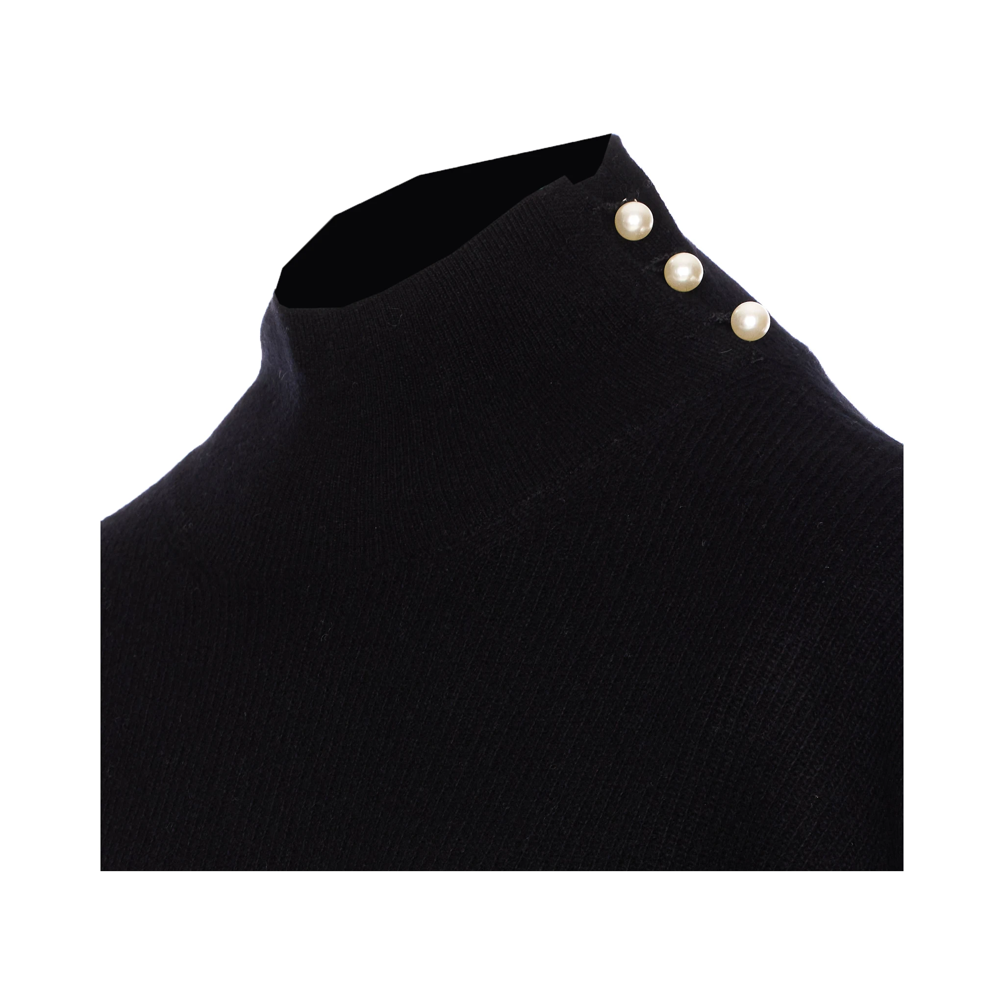 High Neck Ribbed Knit Sweater In Black