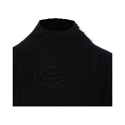 High Neck Ribbed Knit Sweater In Black
