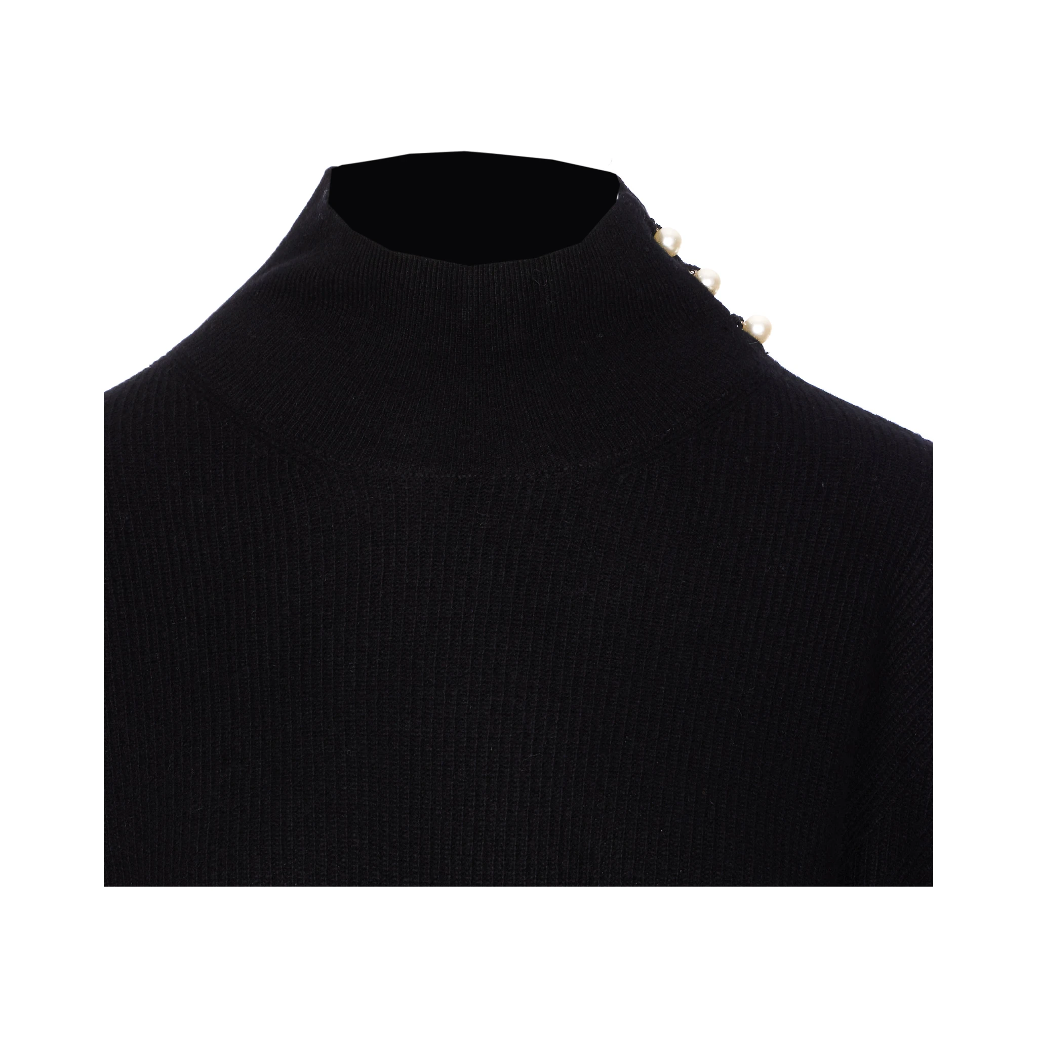 High Neck Ribbed Knit Sweater In Black