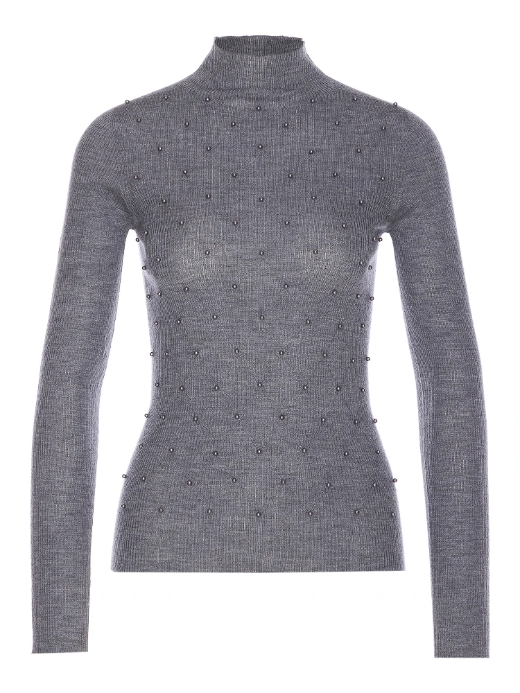 embellished mock-neck wool top