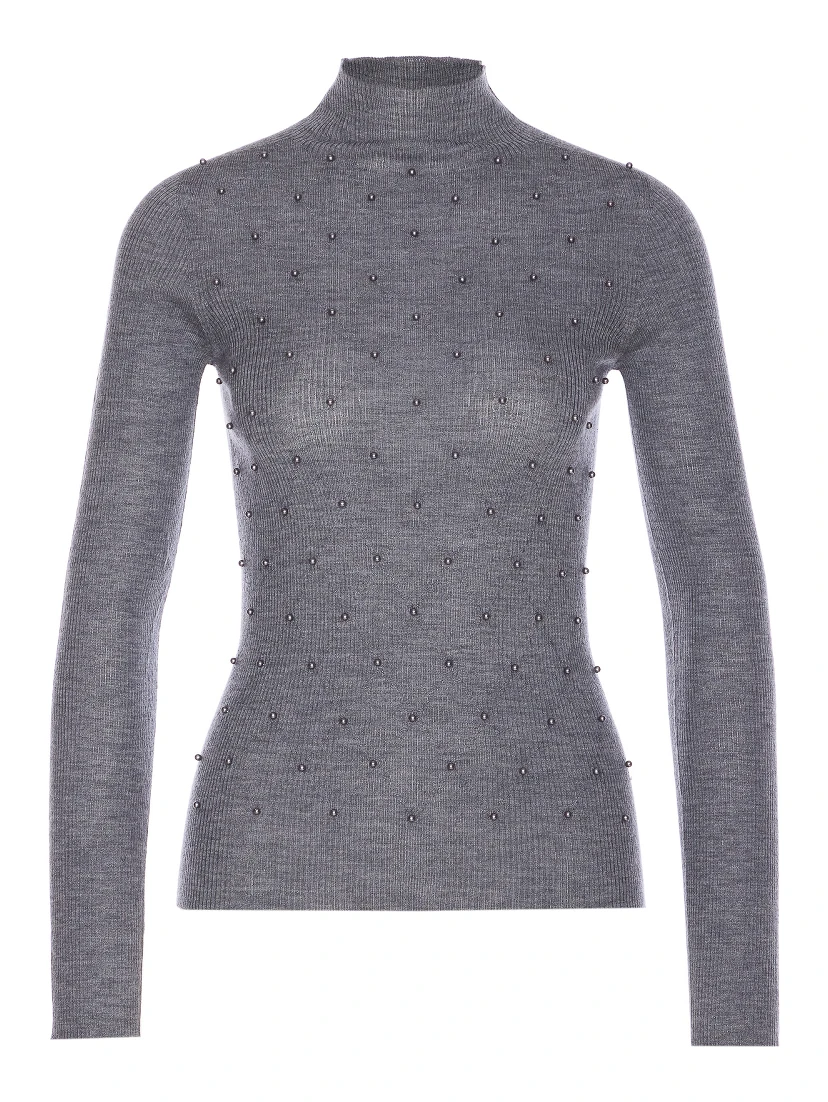 embellished mock-neck wool top