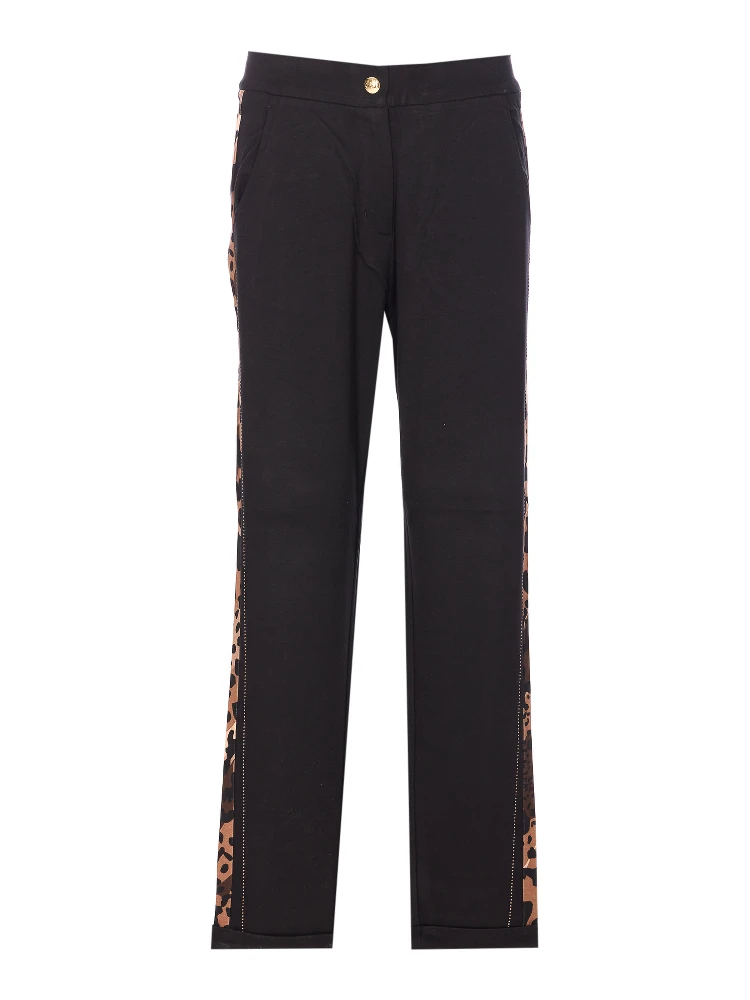 leopard-print panelled straight trousers
