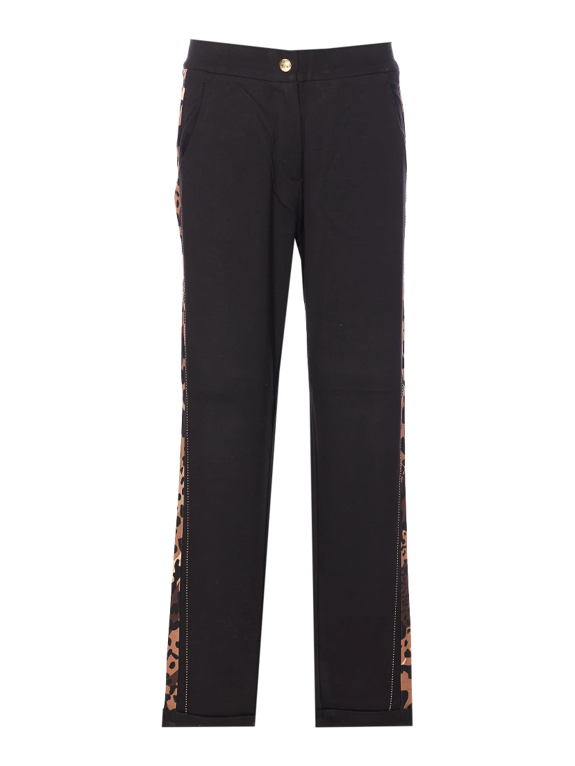 leopard-print panelled straight trousers
