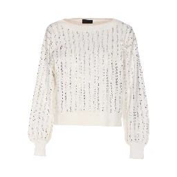 كنزة بأكمام منفوخة مرصعة بأحجار الراين