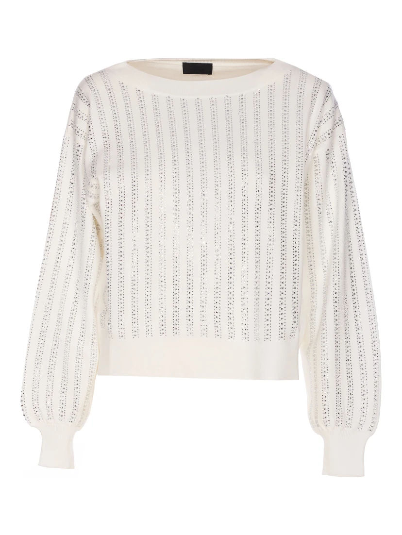 rhinestone puff-sleeve sweater