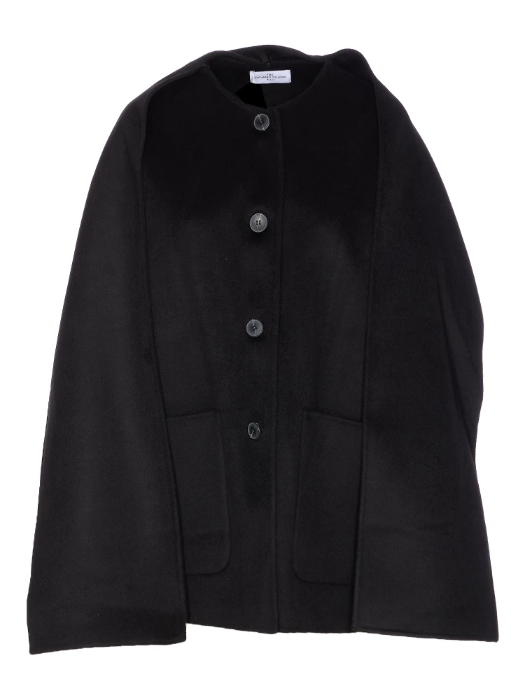 button-fastening cape coat