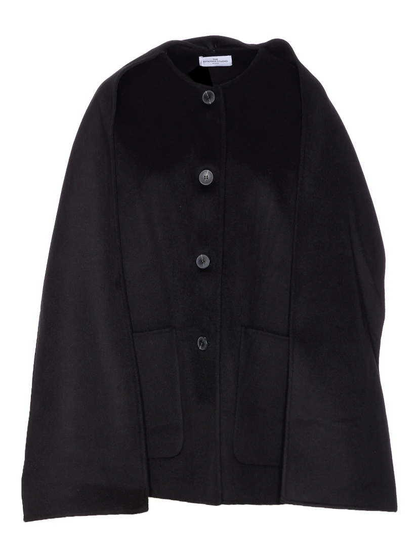 button-fastening cape coat