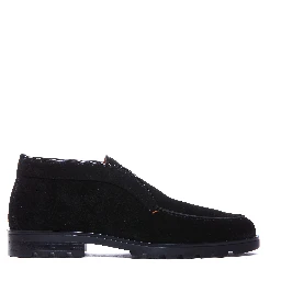black Santoni slip-on suede boots