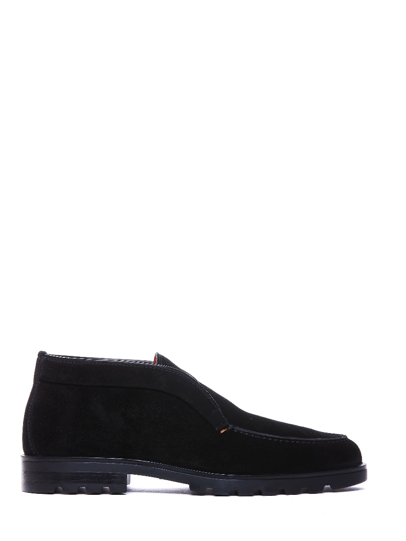black Santoni slip-on suede boots